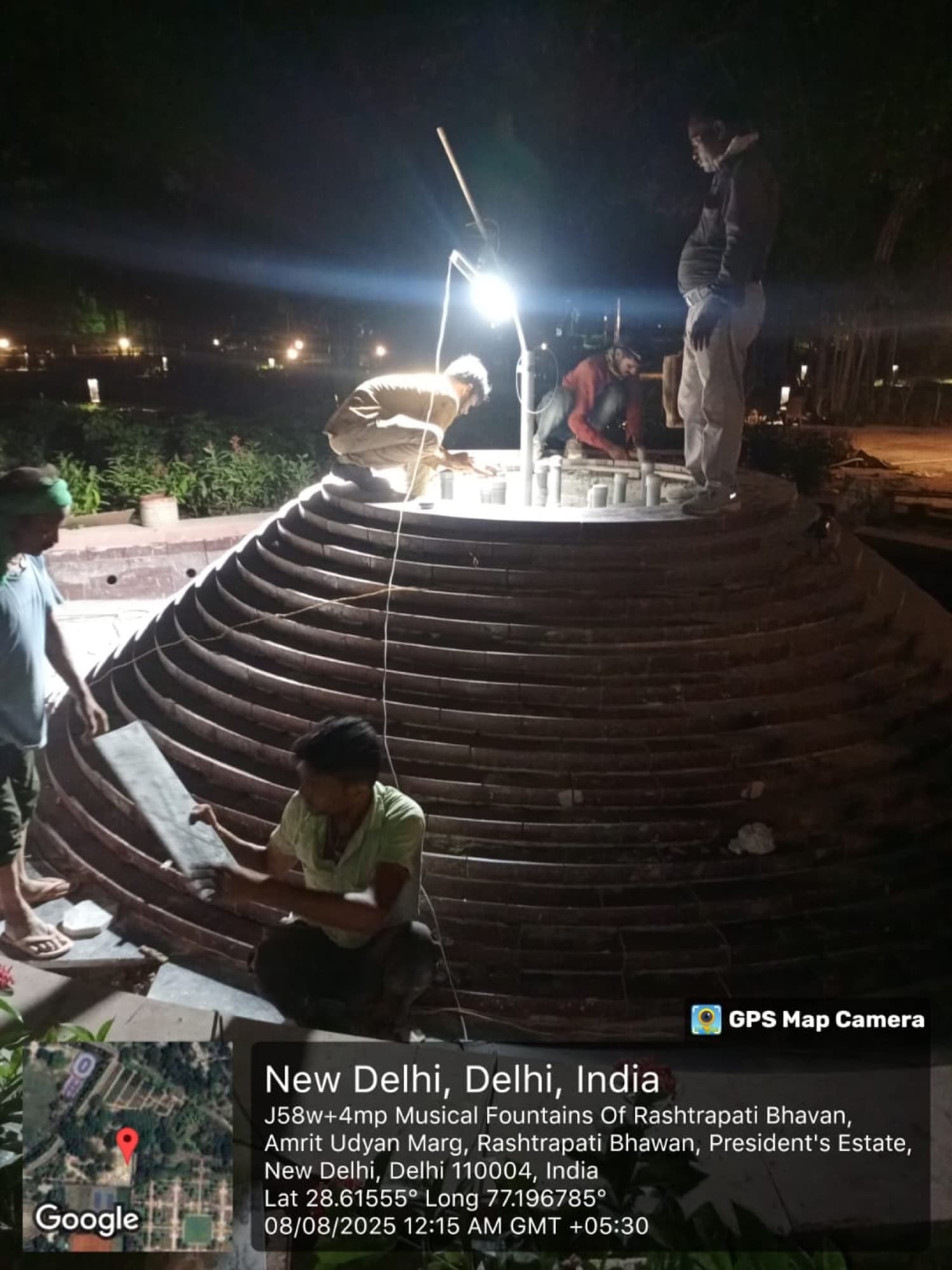 Building the circular water body, after dark
