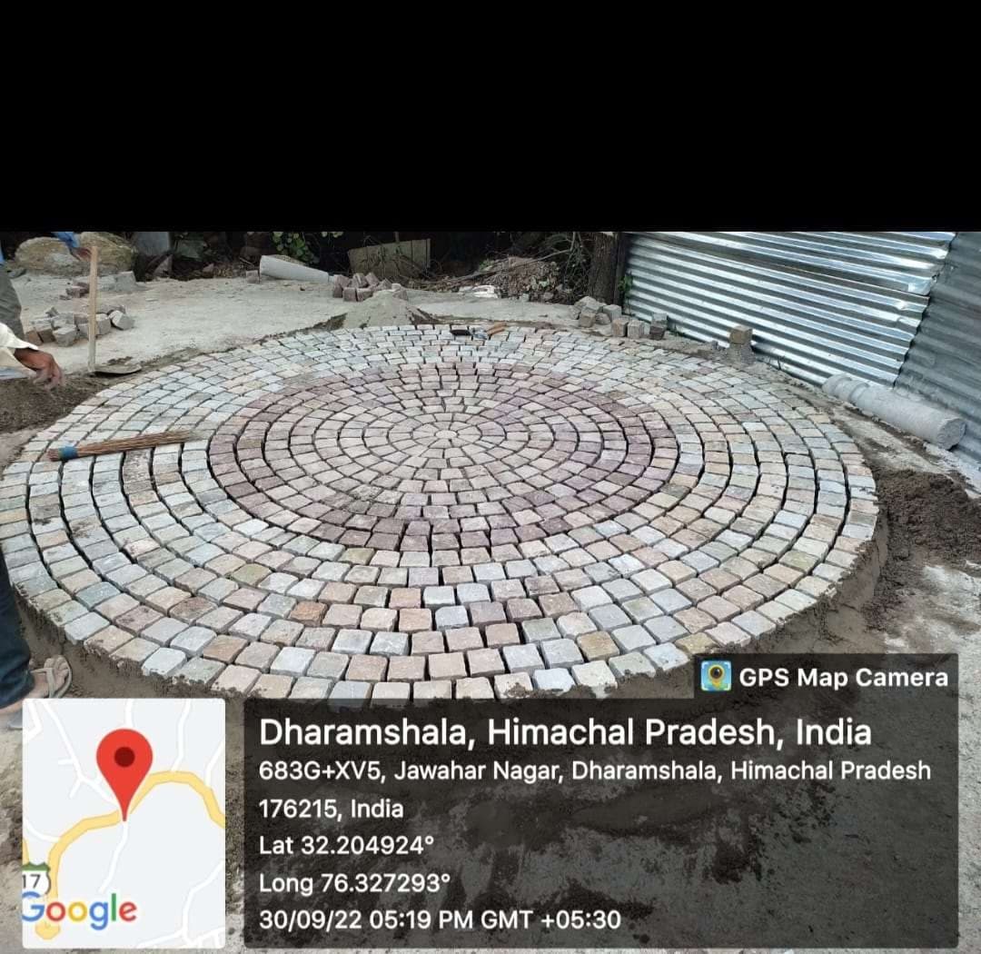 Interlocking tile paving laid in a radial pattern, Dharamshala